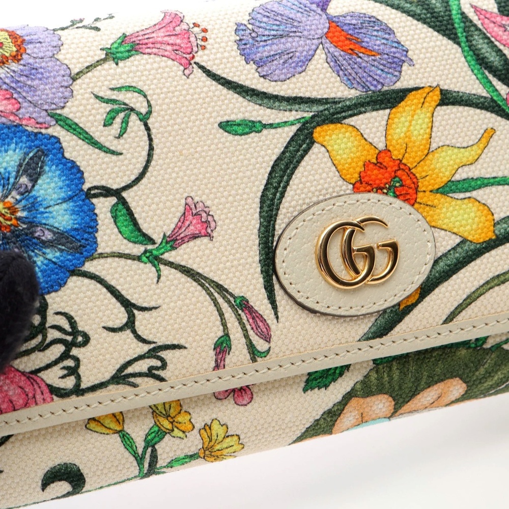 Gucci Limited Edition Flora Wallet on Chain Strap Bag Beige Canvas GG Logo - Picture 4 of 11